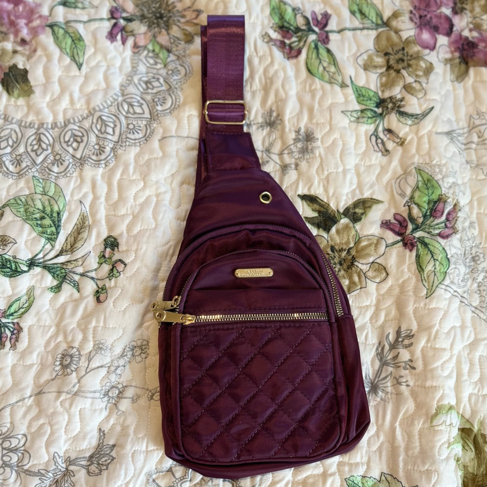 Purple Quilted Crossbody Sling Bag with Gold Hardware | Excellent Condition